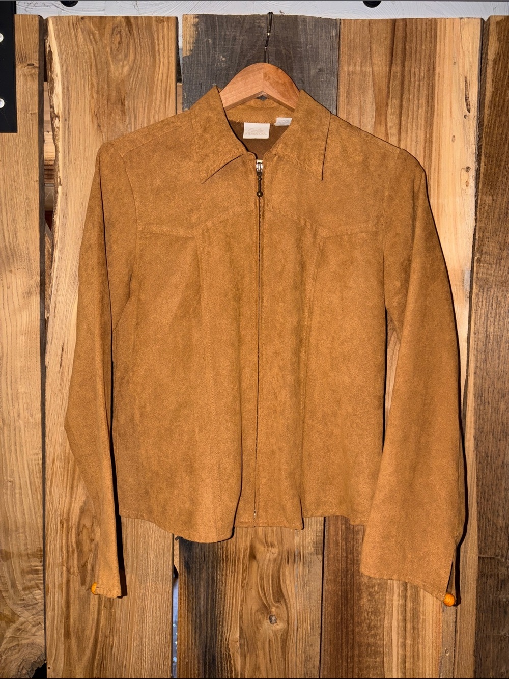 Vintage Classic Suede Zip-Front Jacket in Camel
